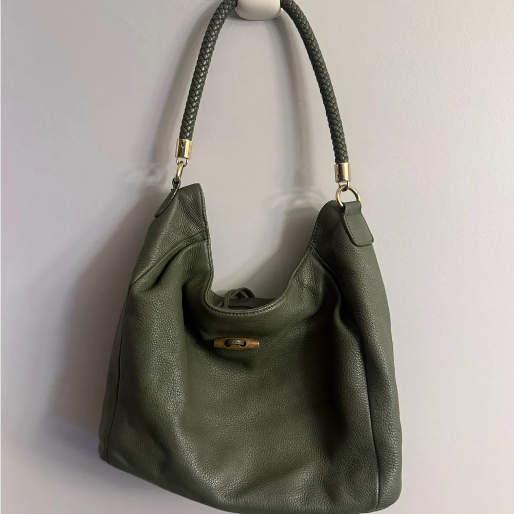 Talbots Olive Green Leather Hobo Shoulder Bag